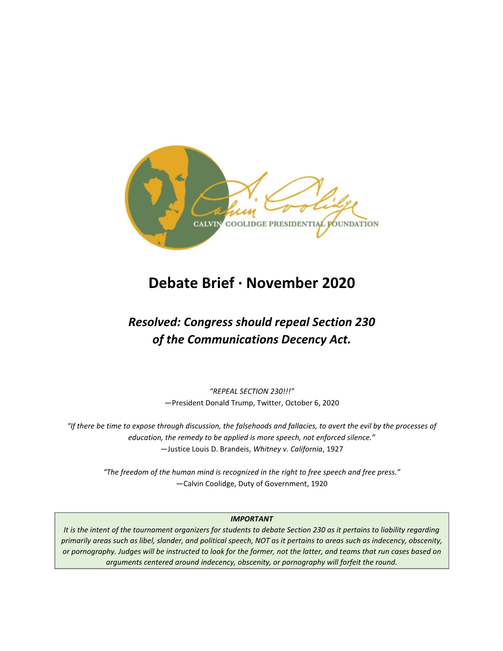 Debate Brief · November 2020 Resolved: Congress Should Repeal