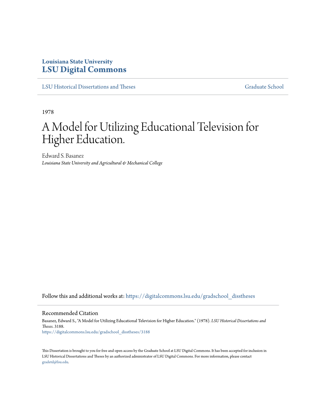 A Model for Utilizing Educational Television for Higher Education. Edward S