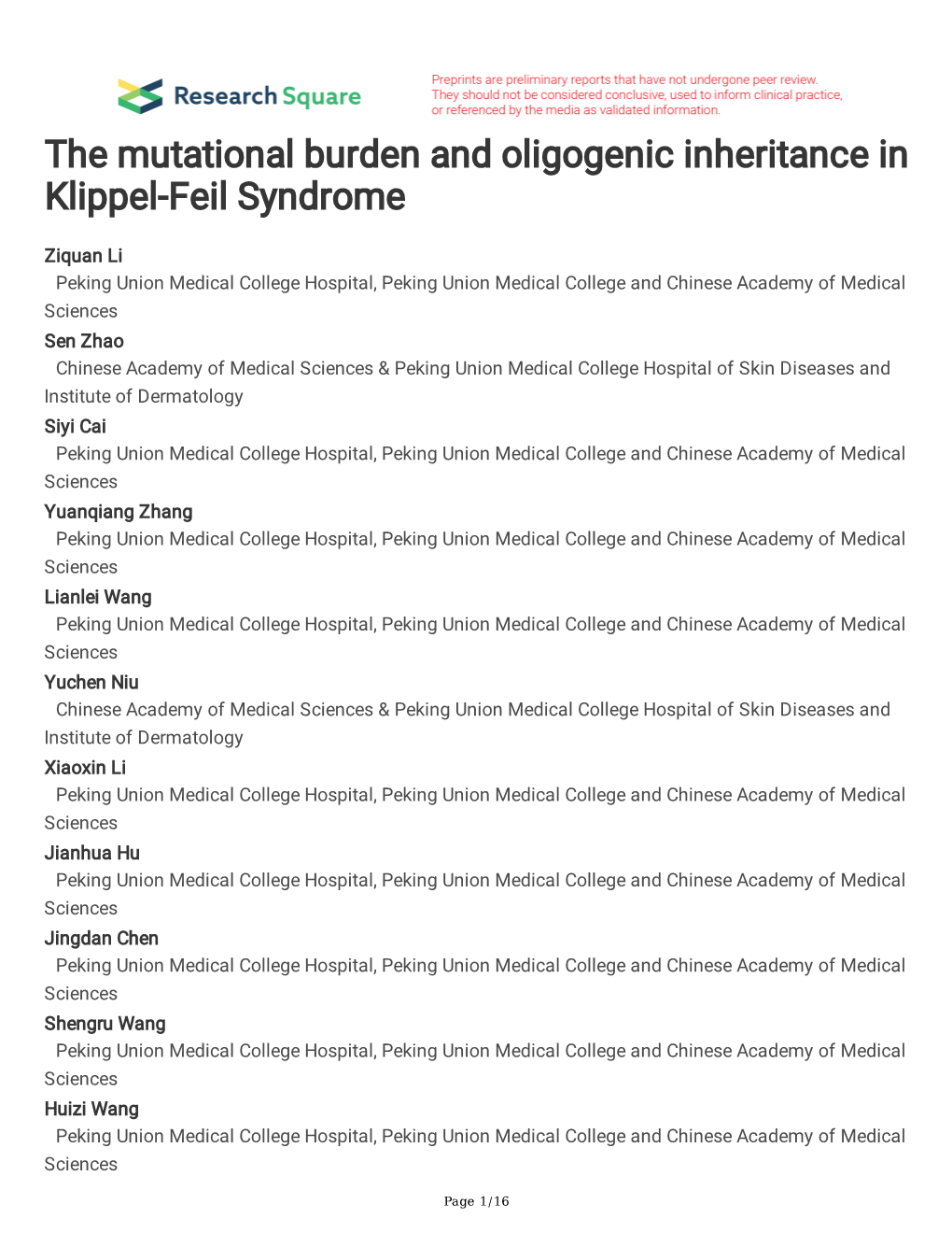 The Mutational Burden and Oligogenic Inheritance in Klippel-Feil Syndrome