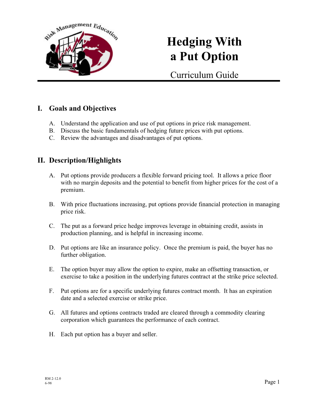 Hedging with a Put Option Curriculum Guide