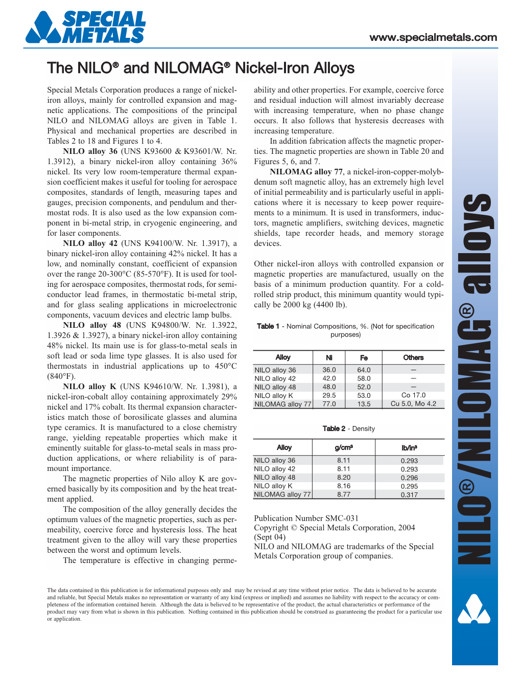 NILO and NILOMAG Alloys