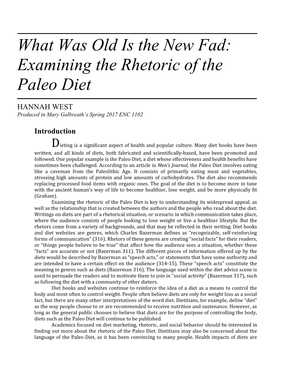 Examining the Rhetoric of the Paleo Diet