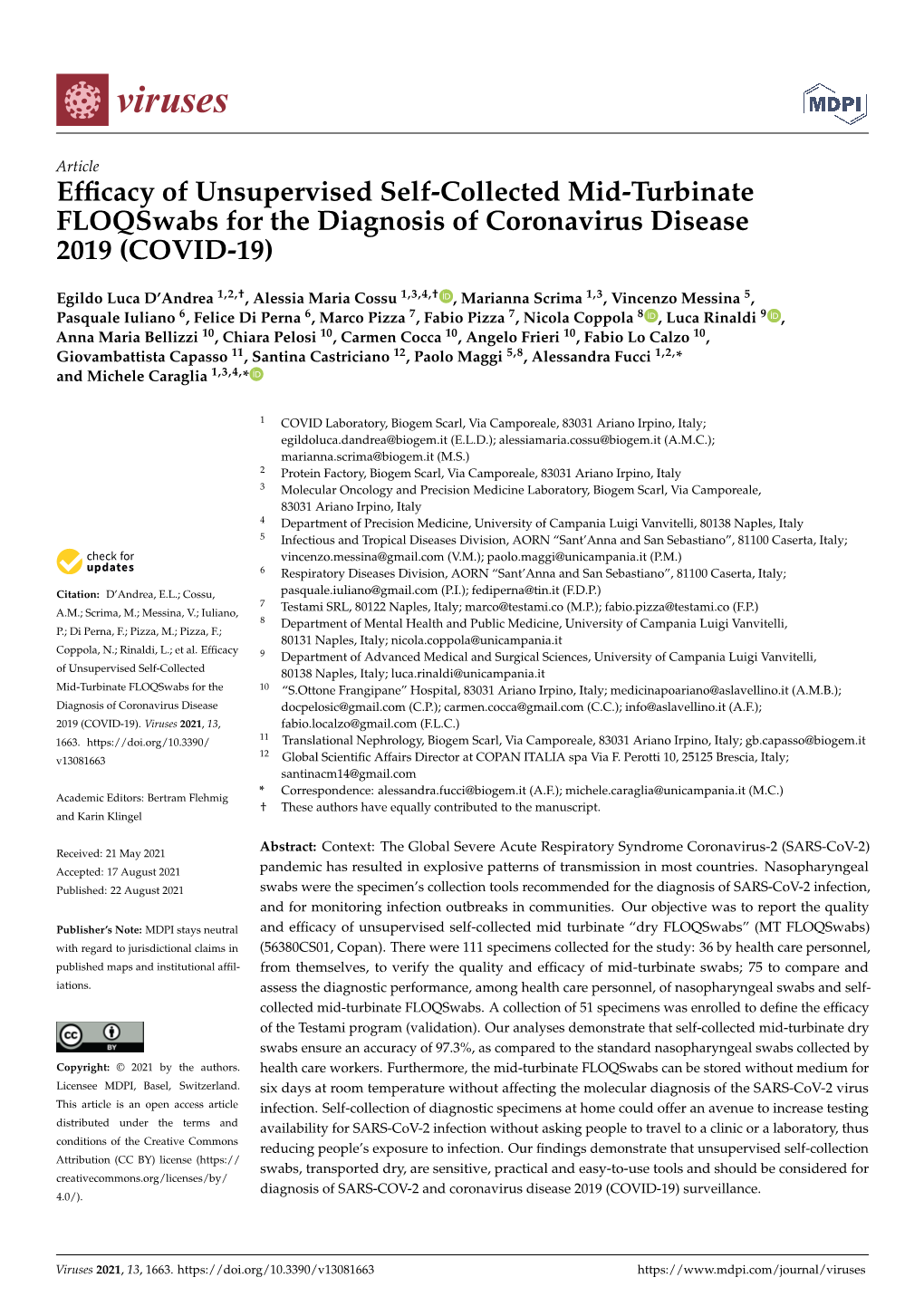 Efficacy of Unsupervised Self-Collected Mid-Turbinate Floqswabs for the Diagnosis of Coronavirus Disease 2019