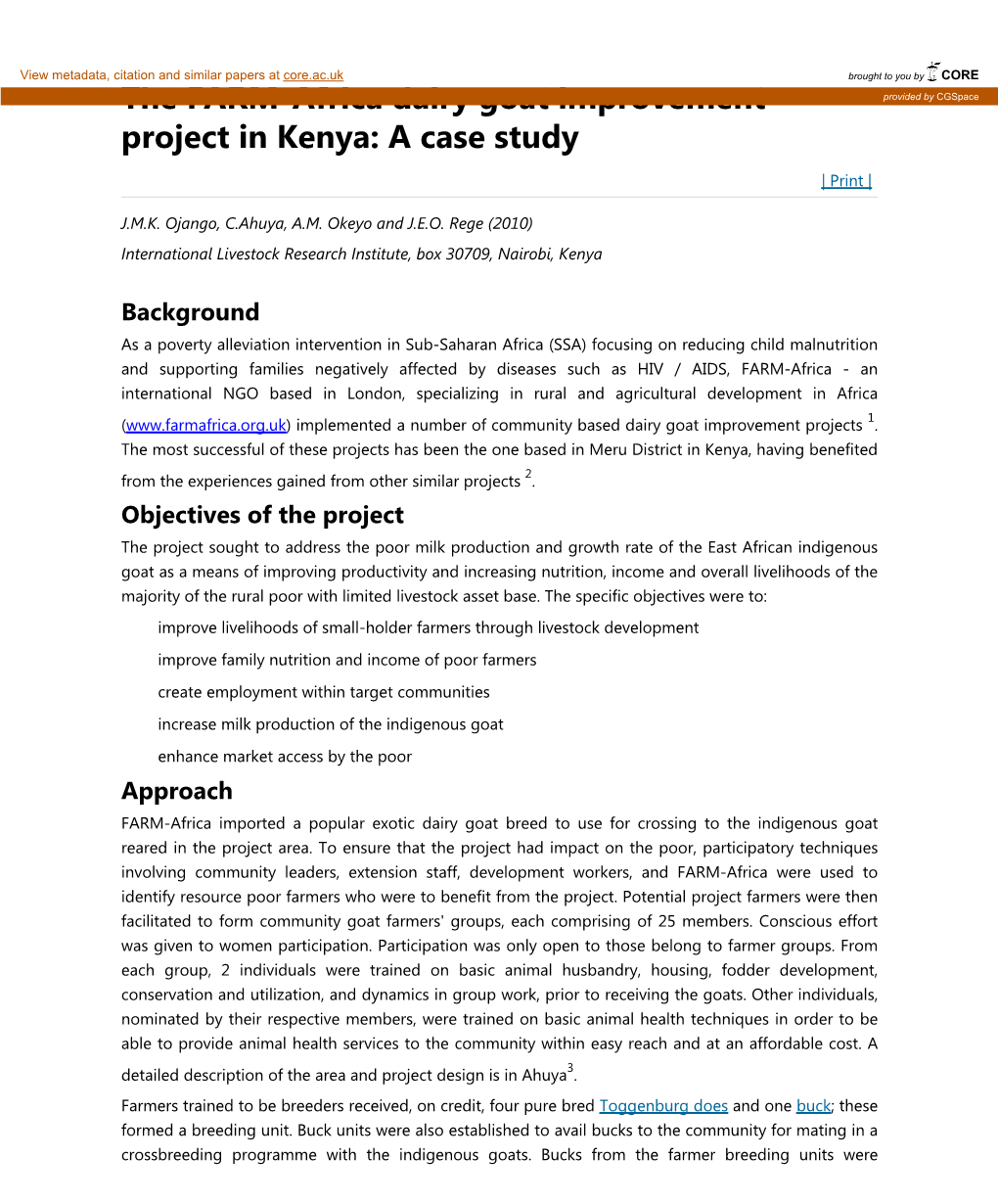 The FARM-Africa Dairy Goat Improvement Project in Kenya: a Case Study Page 1 of 6