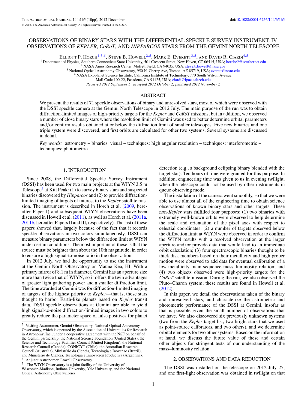 Observations of Binary Stars with the Differential Speckle Survey Instrument