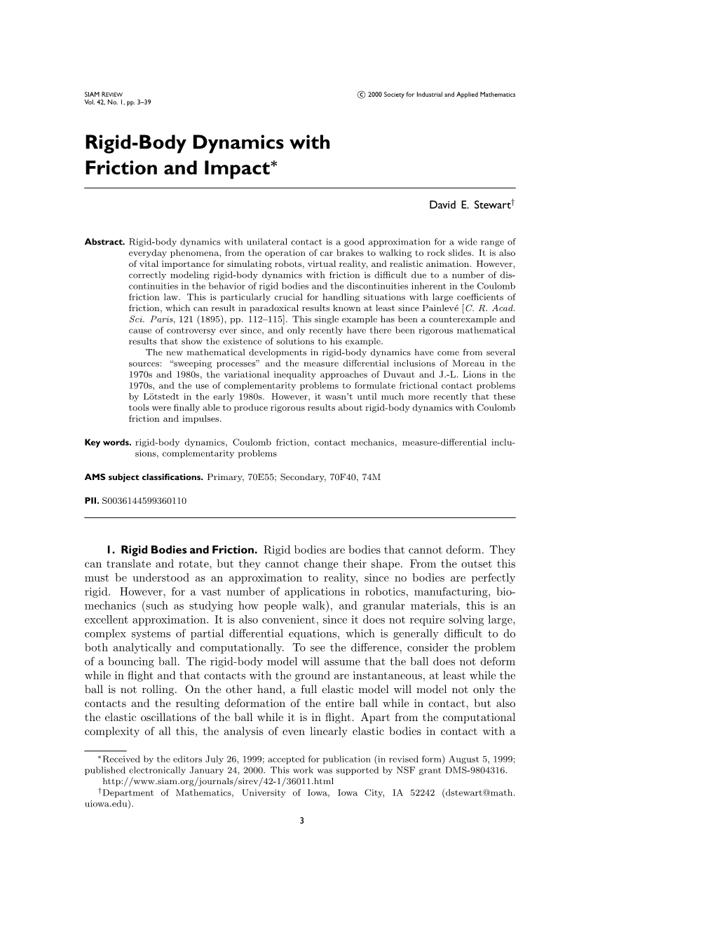 Rigid-Body Dynamics with Friction and Impact∗