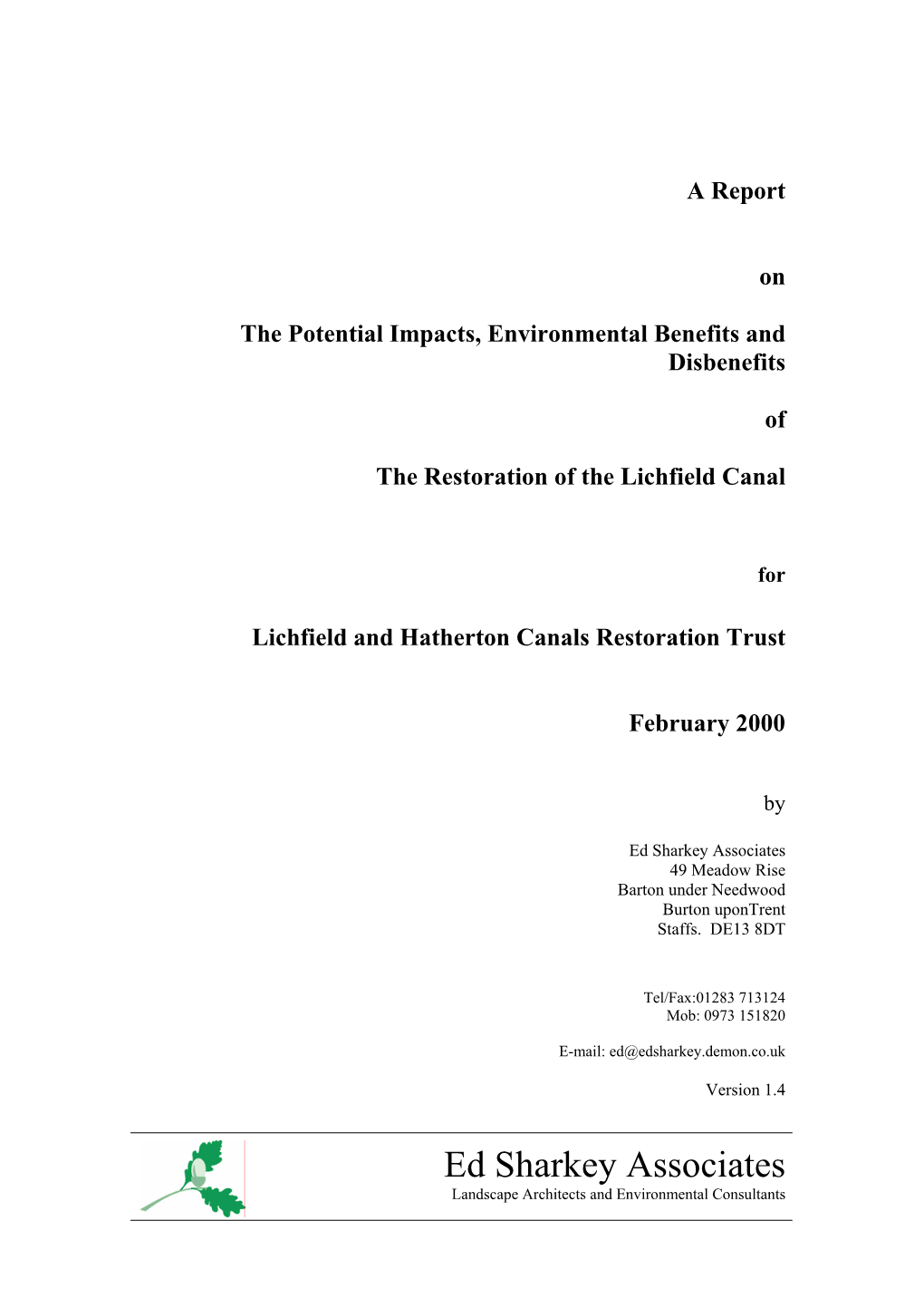 Restoration of the Lichfield Canal Environmental Report