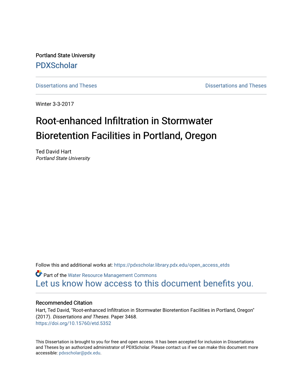 Root-Enhanced Infiltration in Stormwater Bioretention Facilities in Portland, Oregon