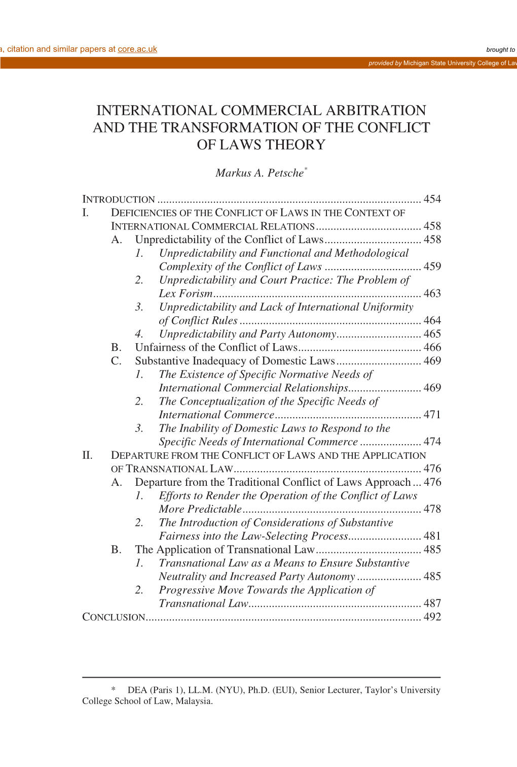 International Commercial Arbitration and the Transformation of the Conflict of Laws Theory