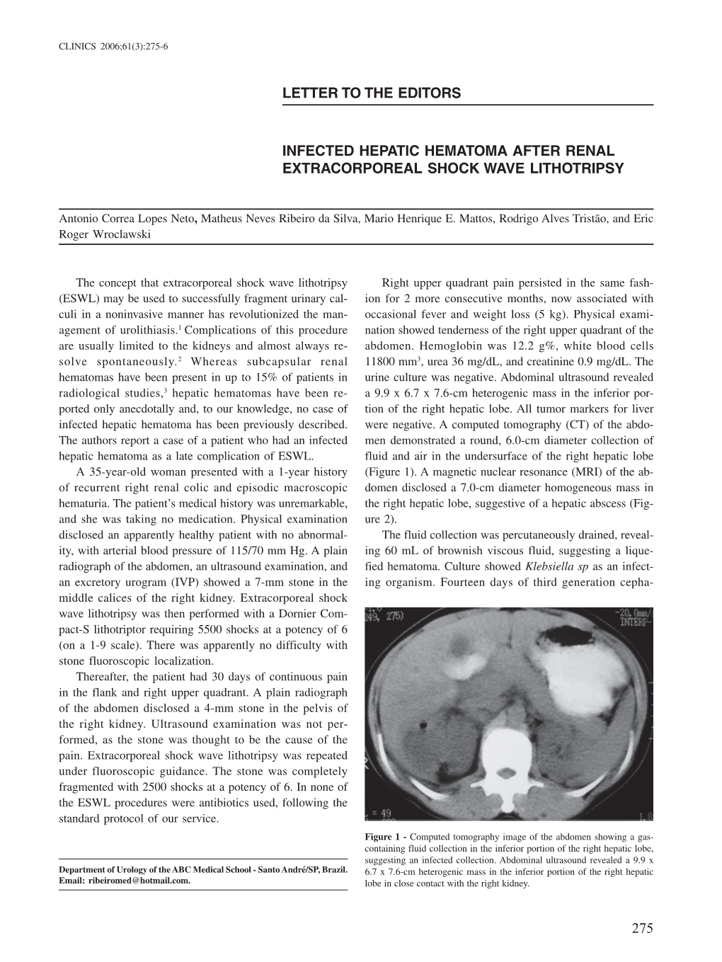 275 Letter to the Editors Infected Hepatic Hematoma