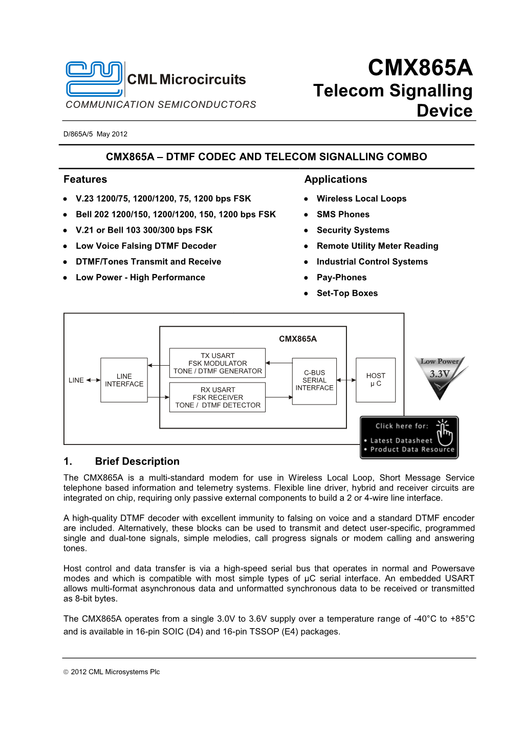 CMX865A Datasheet