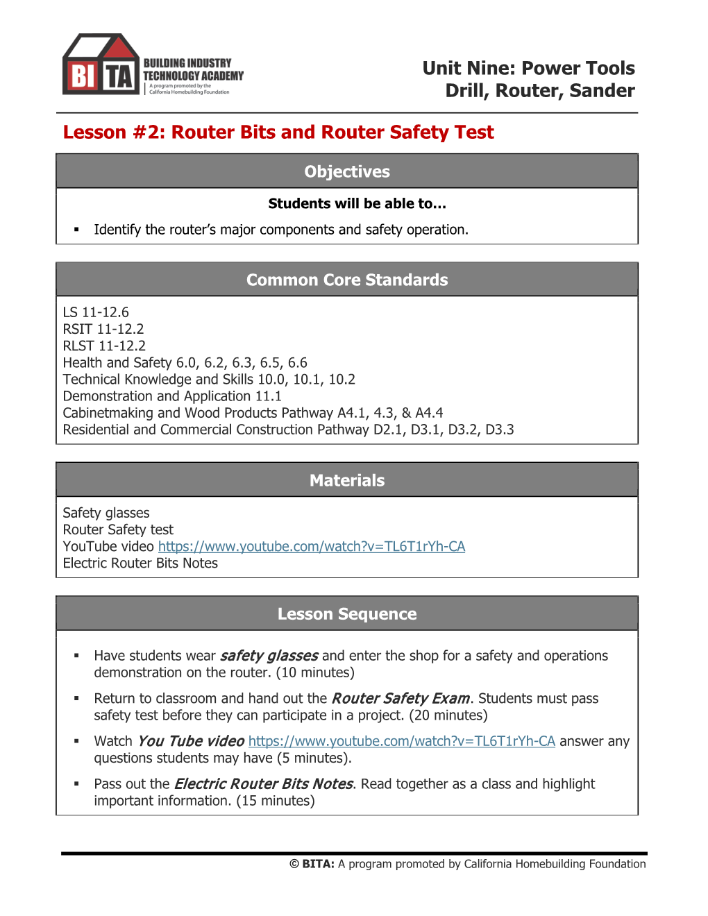 Lesson #2: Router Bits and Router Safety Test