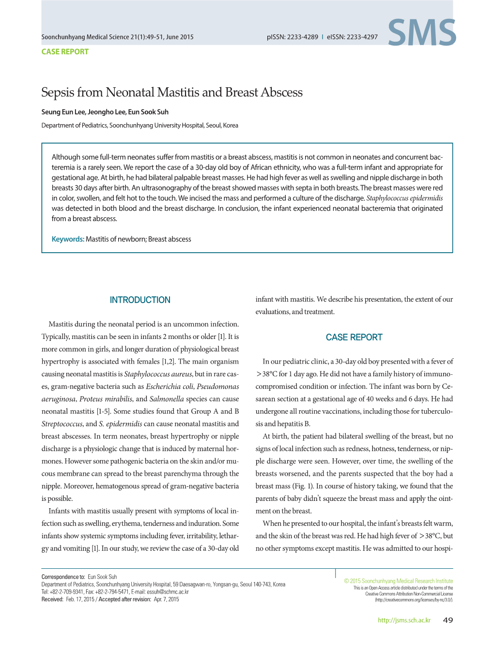 Sepsis from Neonatal Mastitis and Breast Abscess