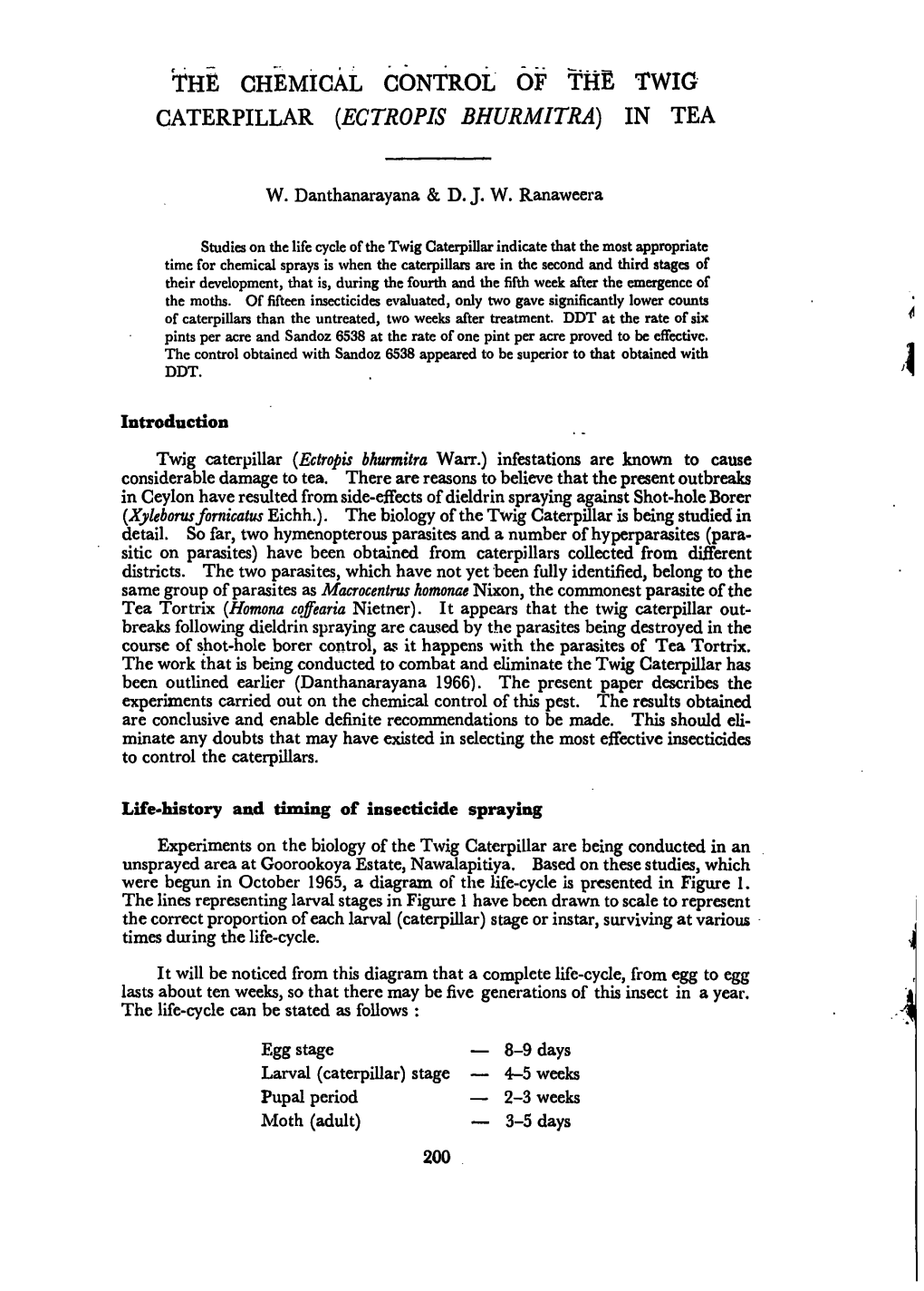 The Chemical Control of the Twig Caterpillar (Ectropis In