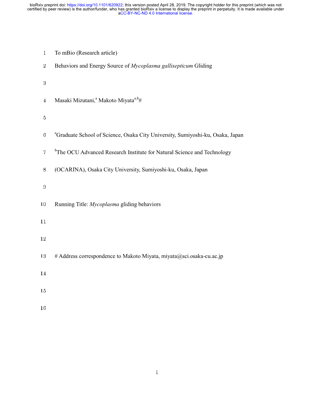 Behaviors and Energy Source of Mycoplasma Gallisepticum Gliding