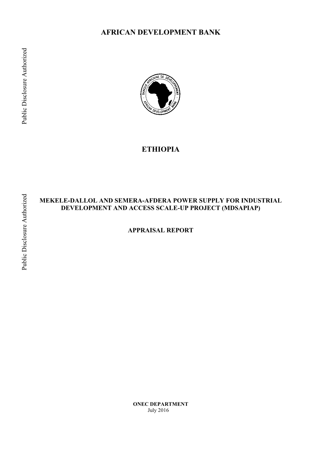 Mekele-Dallol and Semera-Afdera Power Supply for Industrial Development and Access Scale-Up Project (Mdsapiap)