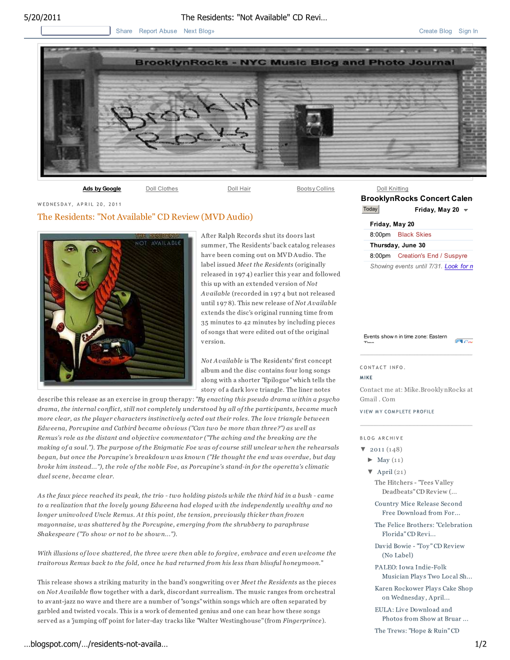 The Residents: "Not Available" CD Review (MVD Audio