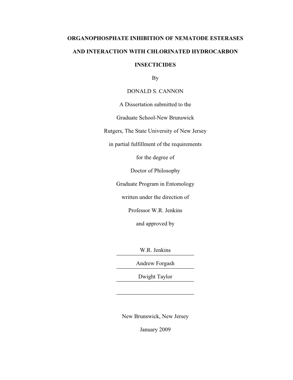 Organophosphate Inhibition of Nematode Esterases And