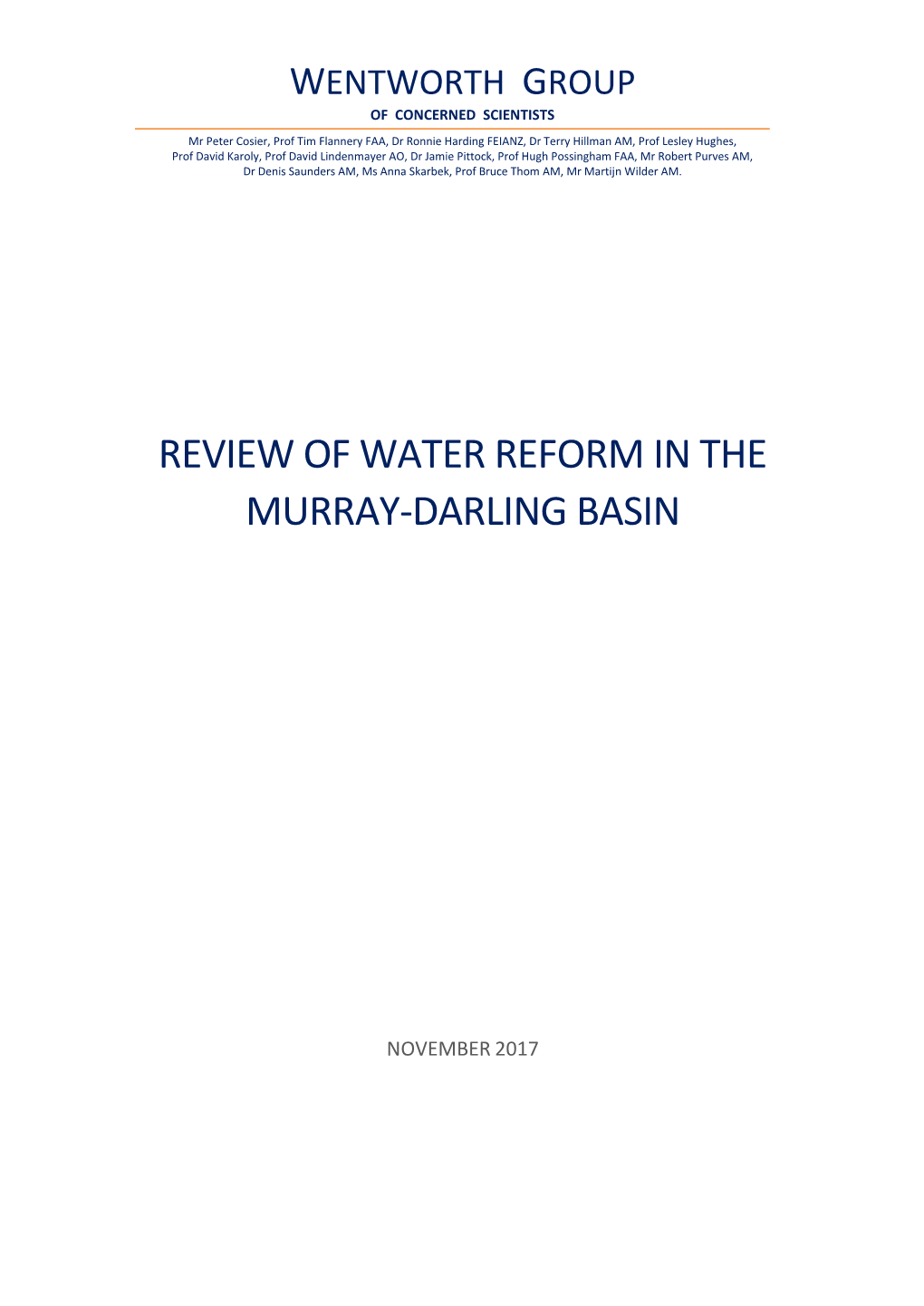 Review of Water Reform in the Murray-Darling Basin