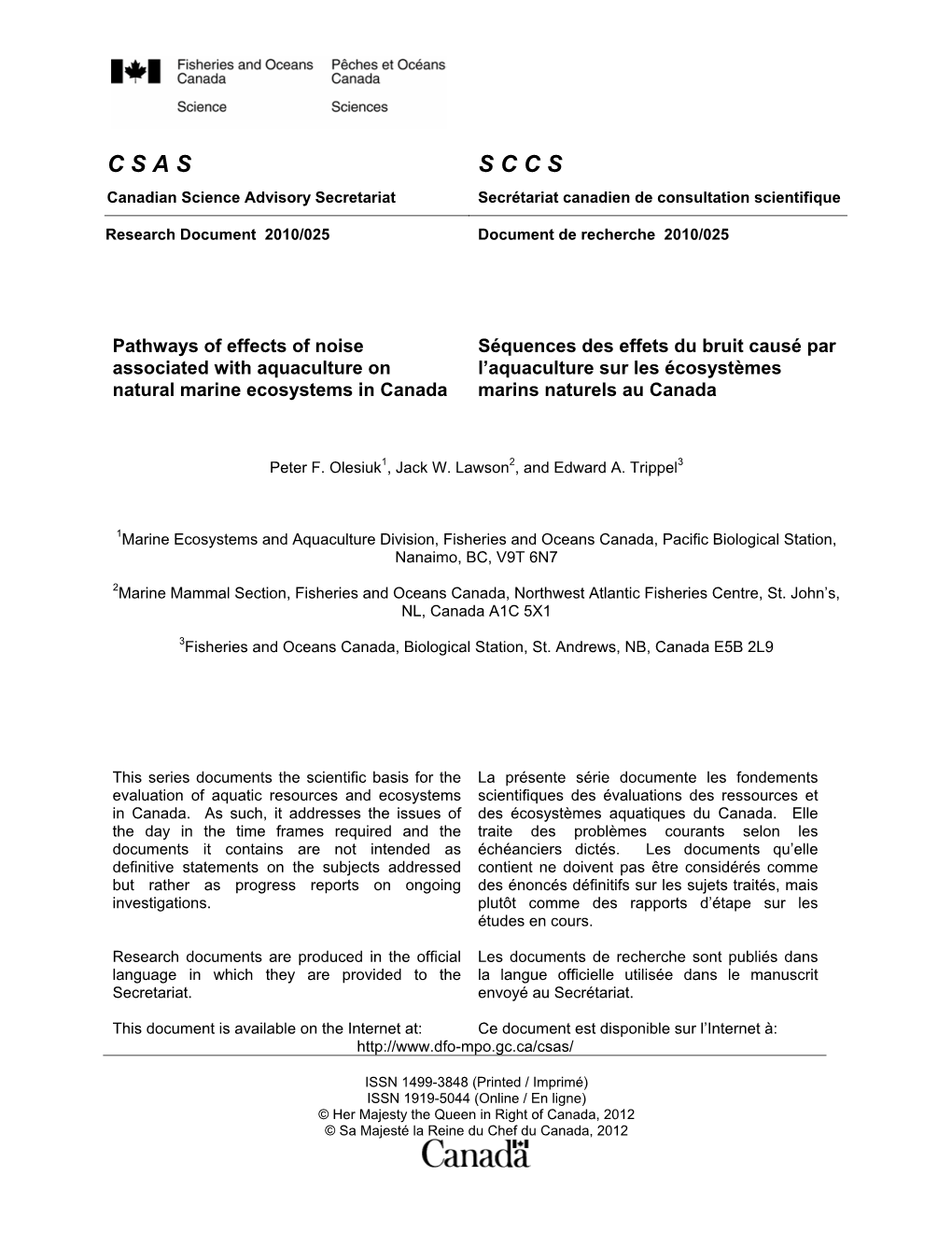 Pathways of Effects of Noise Associated with Aquaculture on Natural Marine Ecosystems in Canada