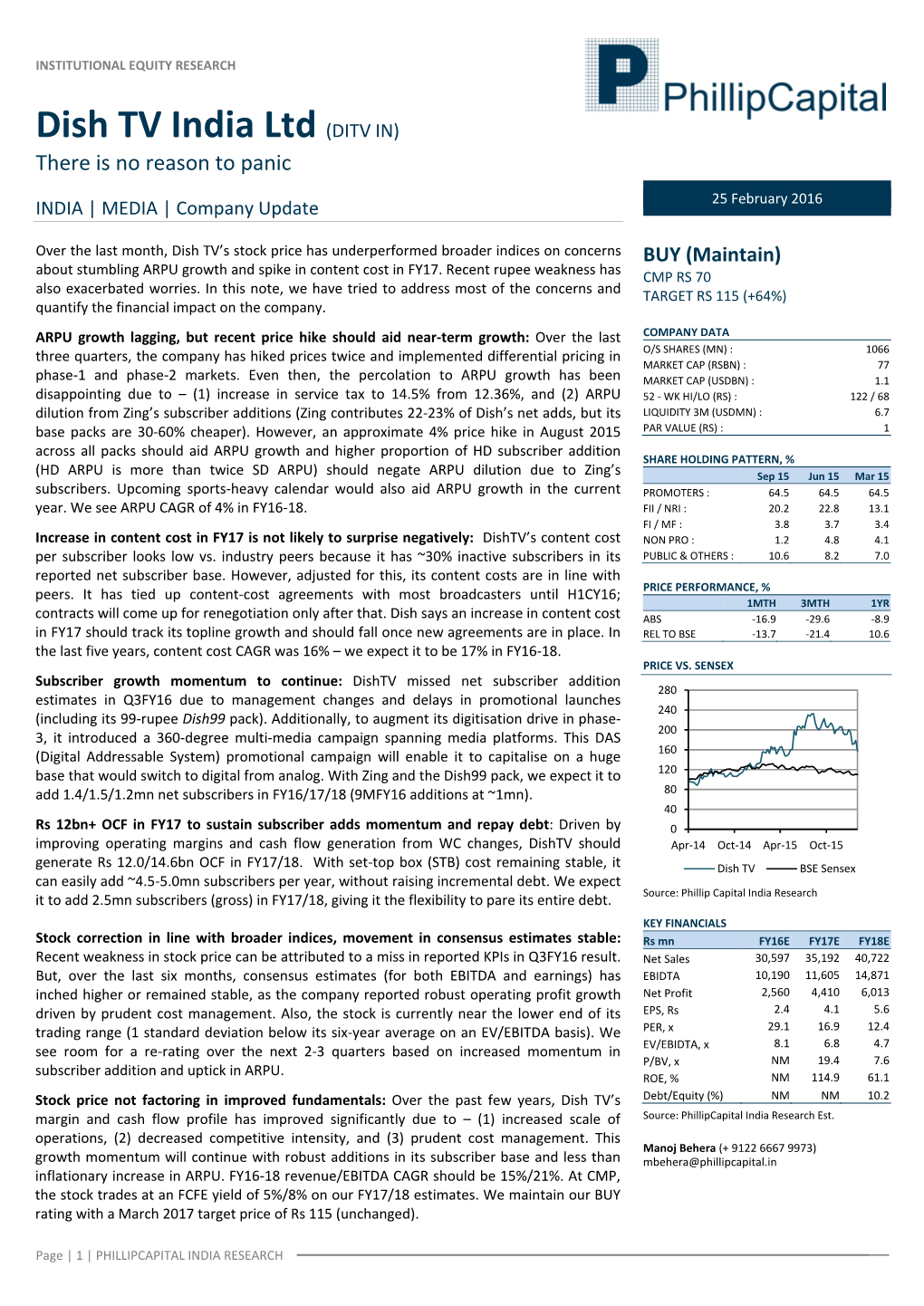 Dish TV India Ltd (DITV IN)