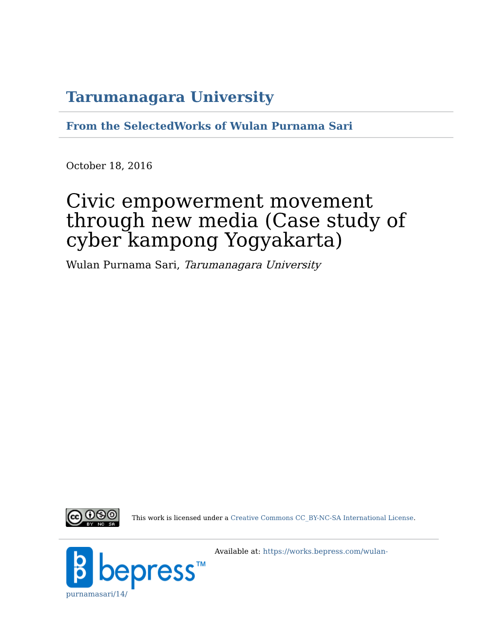 Case Study of Cyber Kampong Yogyakarta) Wulan Purnama Sari, Tarumanagara University