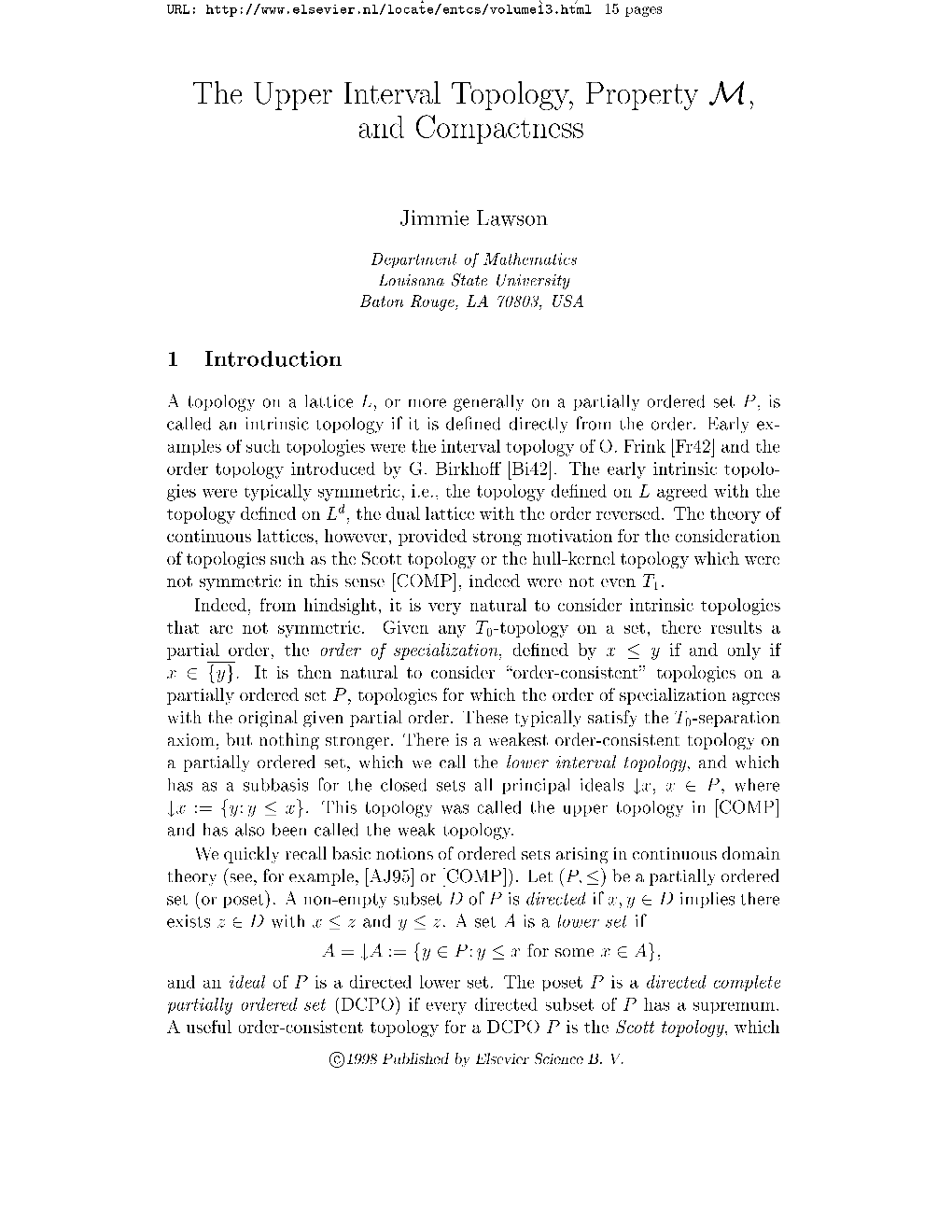 The Upper Interval Topology, Property M, and Compactness