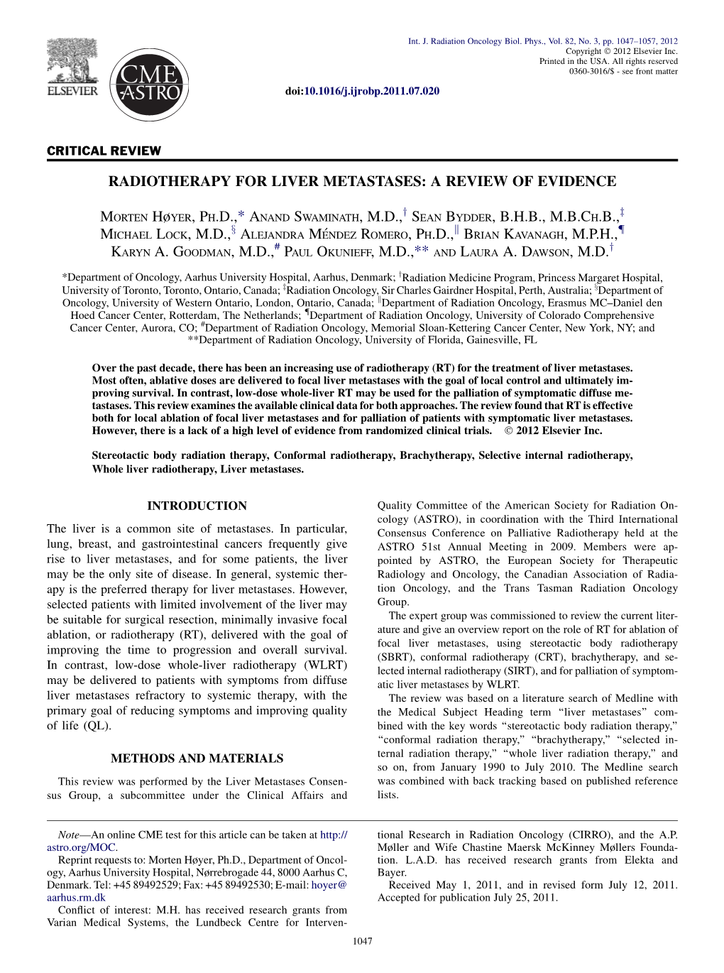 Radiotherapy for Liver Metastases: a Review of Evidence