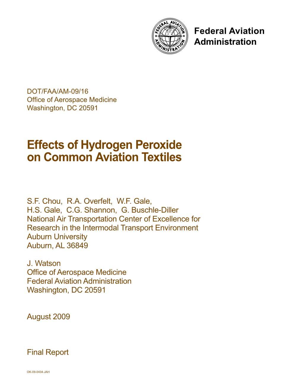 Effects of Hydrogen Peroxide on Common Aviation Textiles