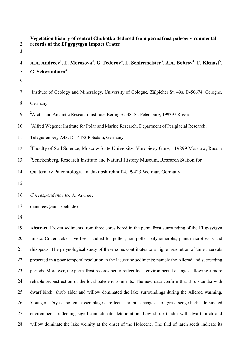 Late Quaternary Egetation Trends in Central Chukotka As