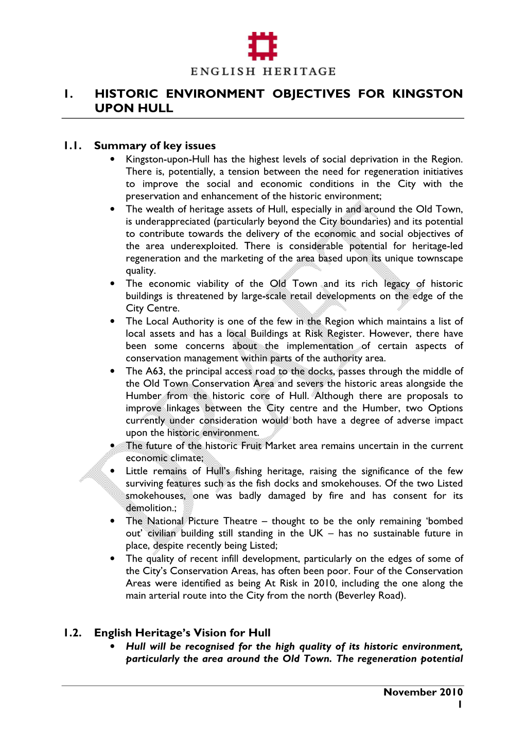 1. Historic Environment Objectives for Kingston Upon Hull
