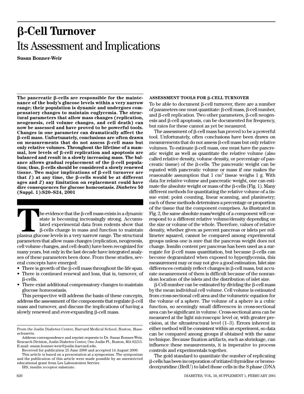 Cell Turnover Its Assessment and Implications Susan Bonner-Weir