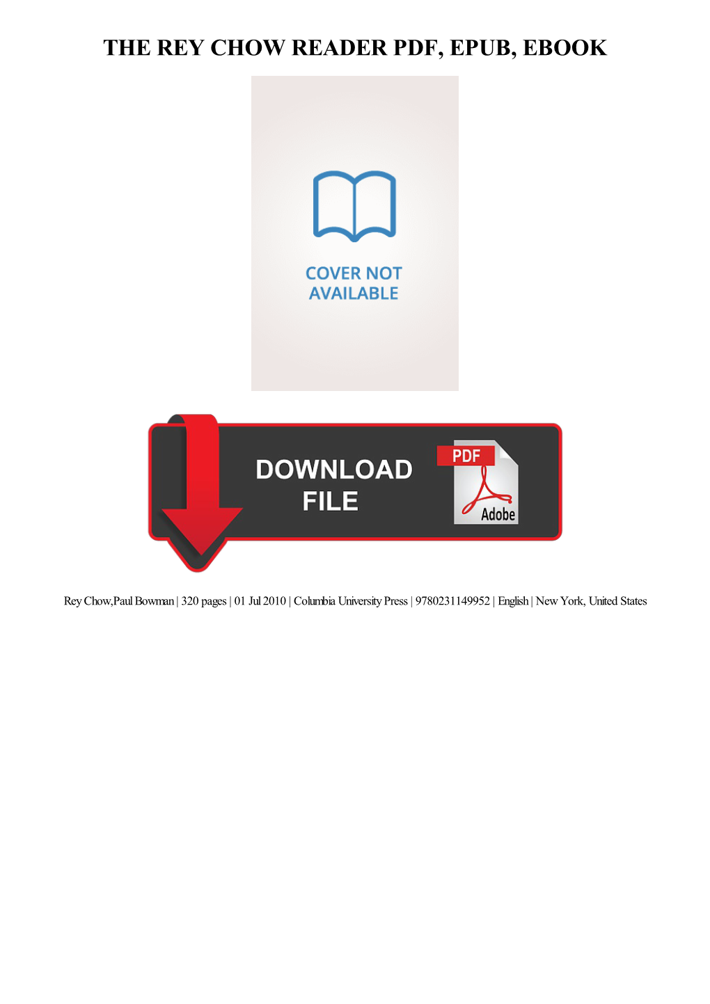 The Rey Chow Reader Pdf, Epub, Ebook