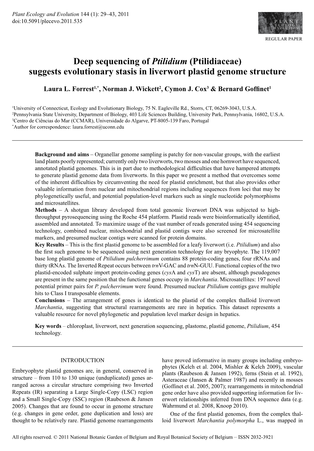 Suggests Evolutionary Stasis in Liverwort Plastid Genome Structure