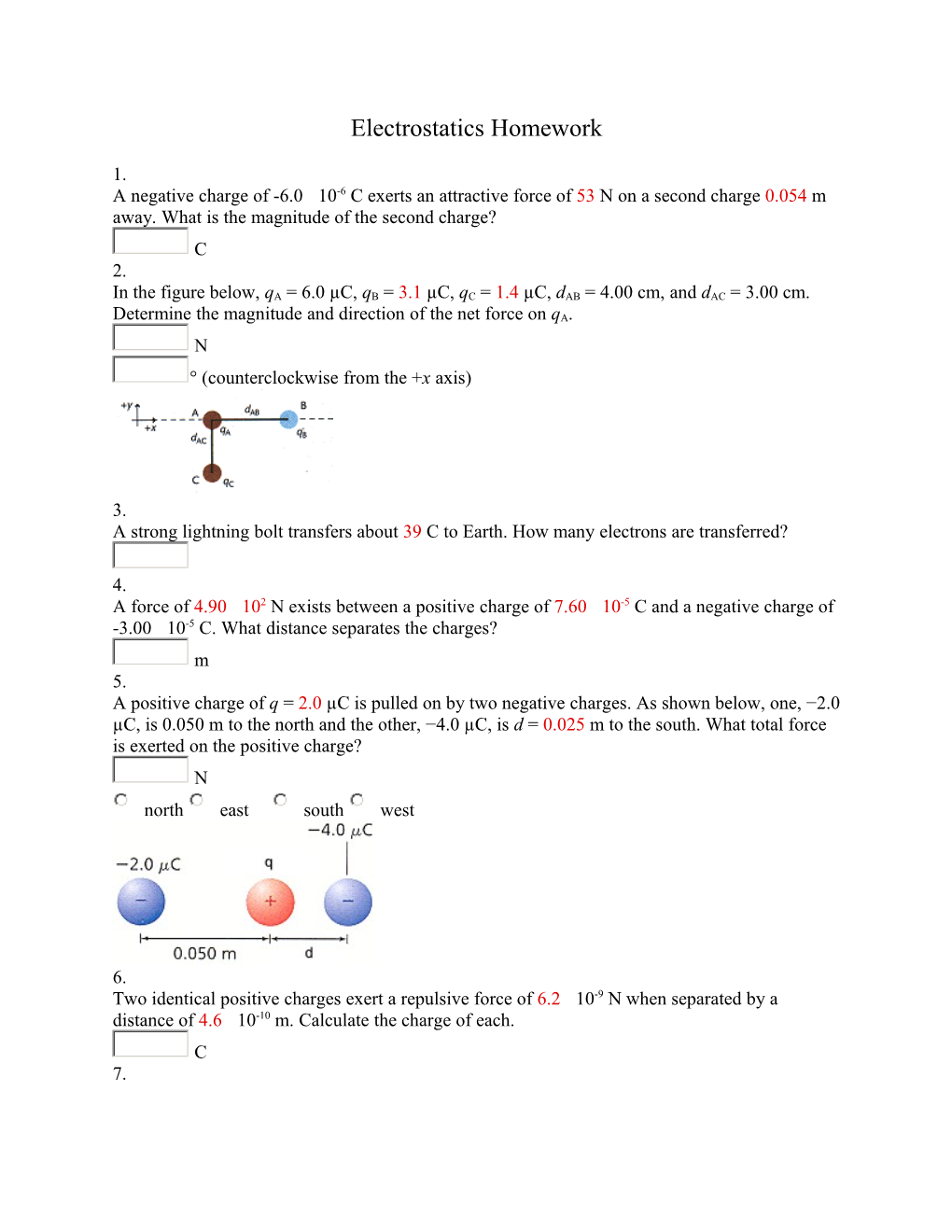 Electrostatics Homework