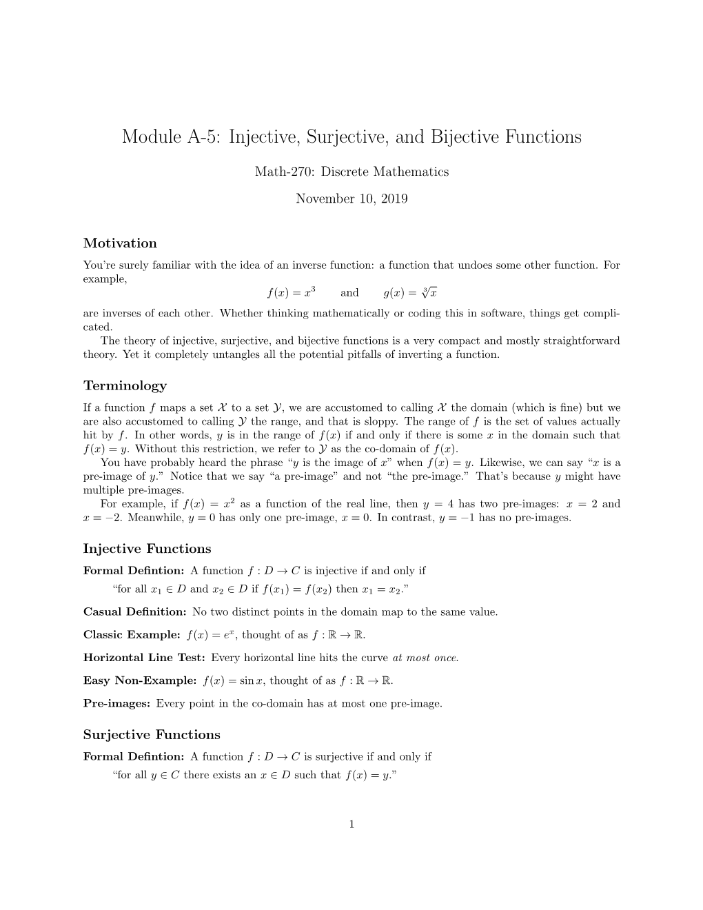 Injective, Surjective, and Bijective Functions