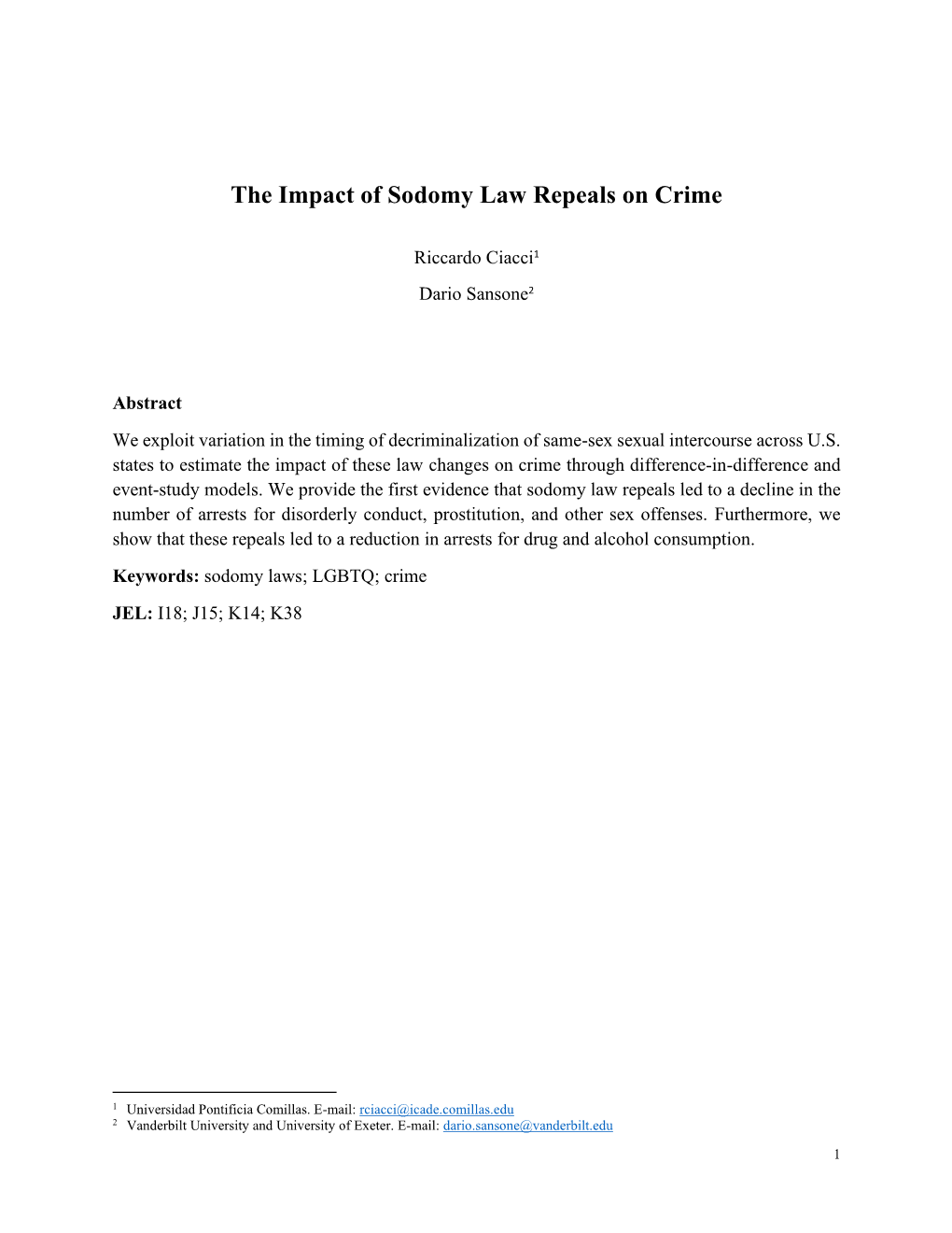 The Impact of Sodomy Law Repeals on Crime