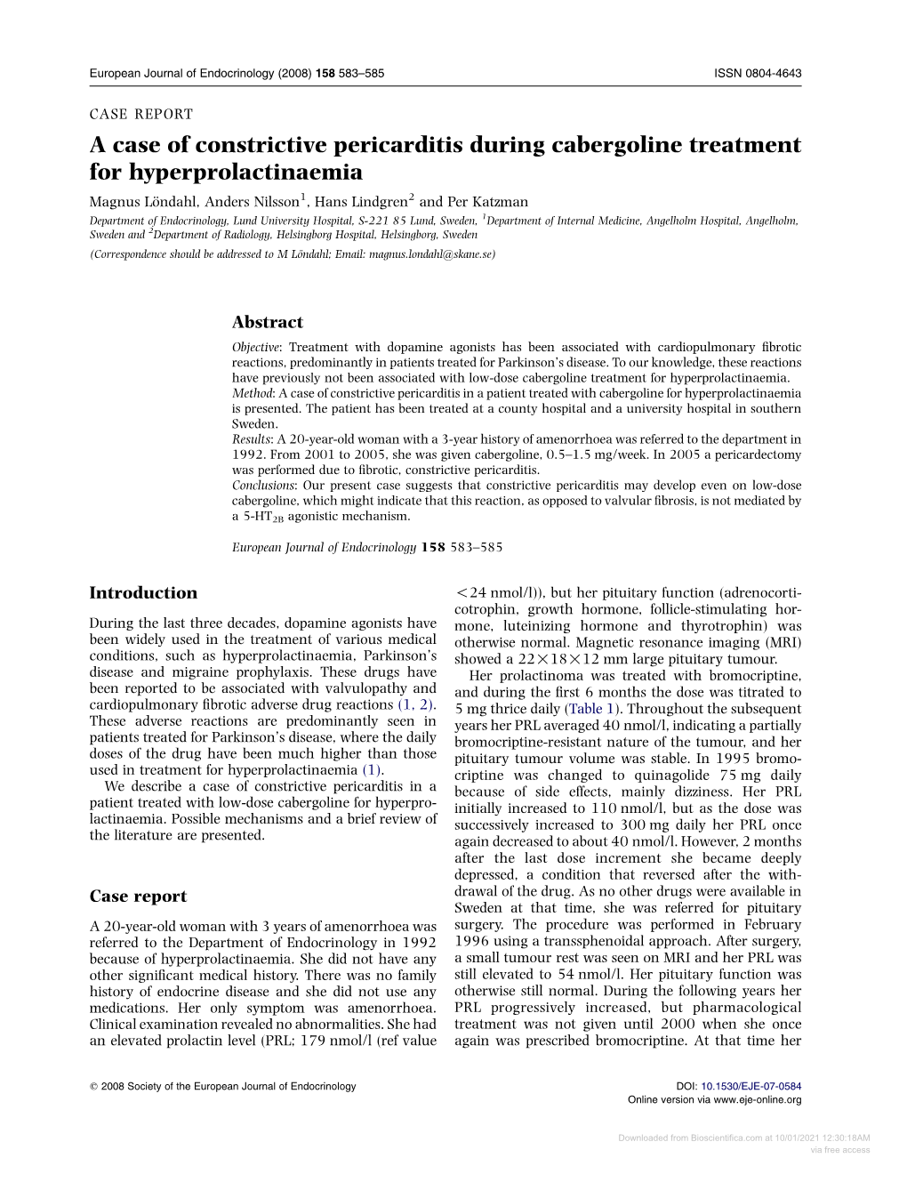 A Case of Constrictive Pericarditis During Cabergoline Treatment For