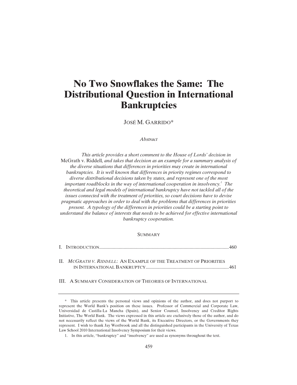 The Distributional Question in International Bankruptcies