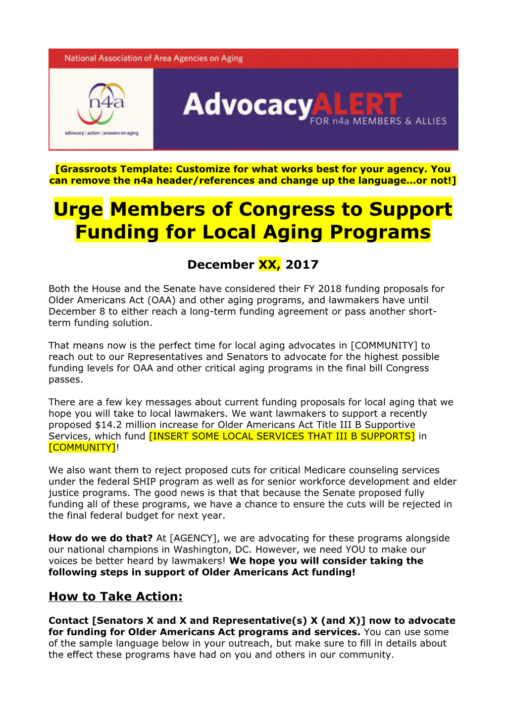 Urge Members of Congress to Support Funding for Local Aging Programs