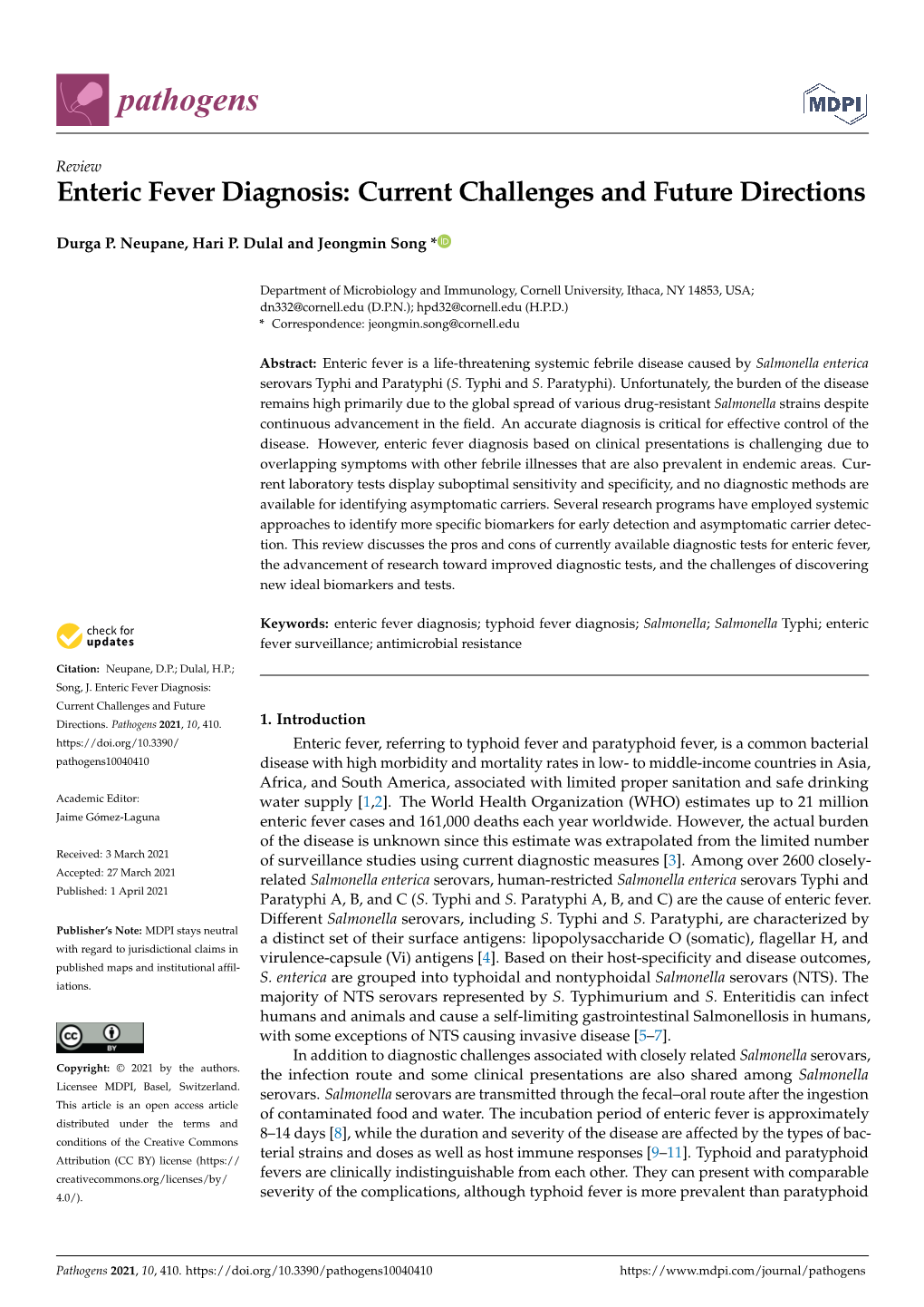 Enteric Fever Diagnosis: Current Challenges and Future Directions