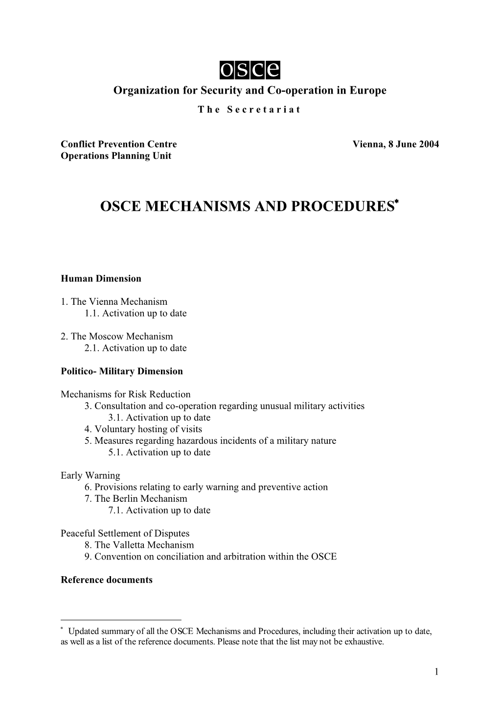 Osce Mechanisms and Procedures