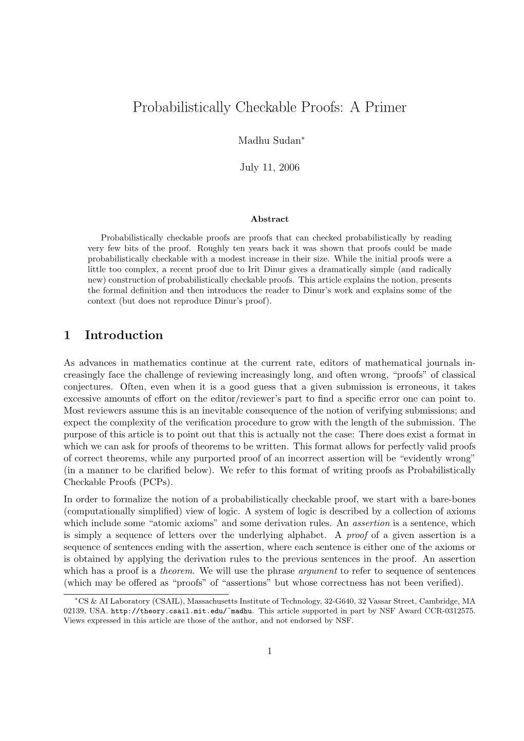 Probabilistically Checkable Proofs: a Primer