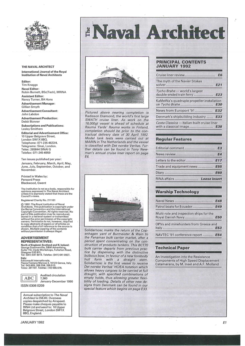 CONTENTS JANUARY 1992 Regular Features Loose Insert Warship