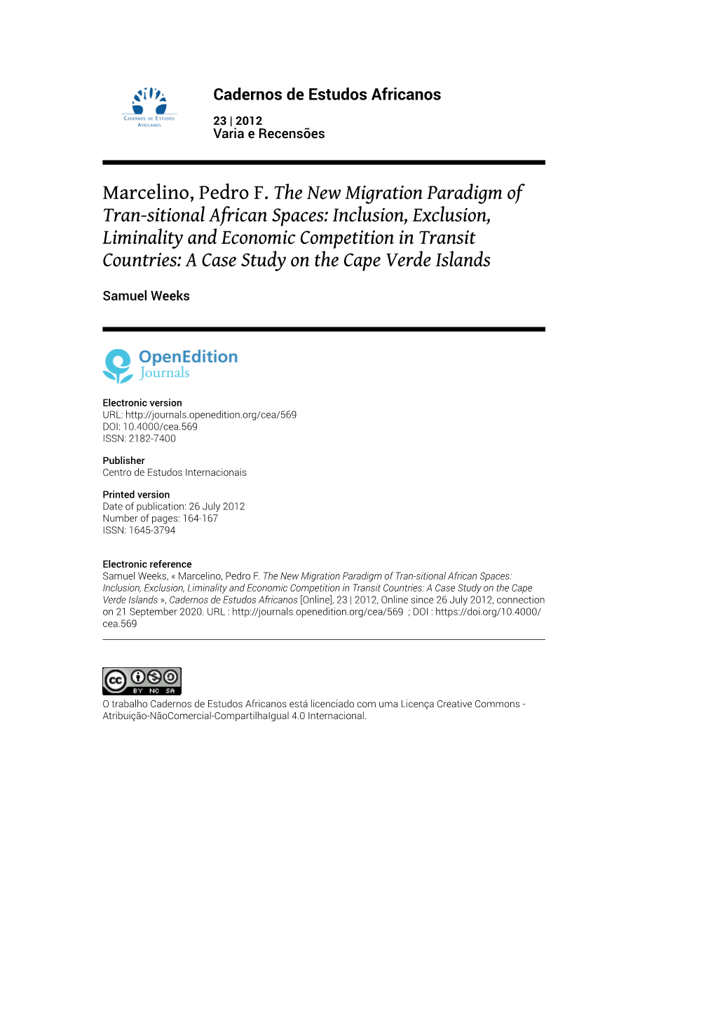 Marcelino, Pedro F. the New Migration Paradigm of Tran-Sitional