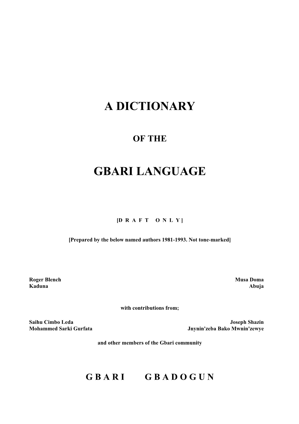 A Dictionary Gbari Language