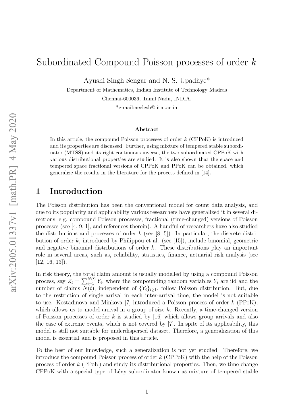 4 May 2020 Subordinated Compound Poisson Processes of Order K