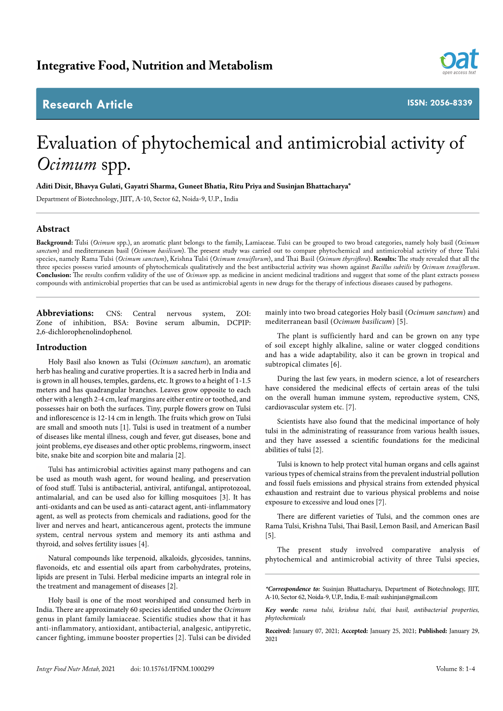 Evaluation of Phytochemical and Antimicrobial Activity of Ocimum Spp