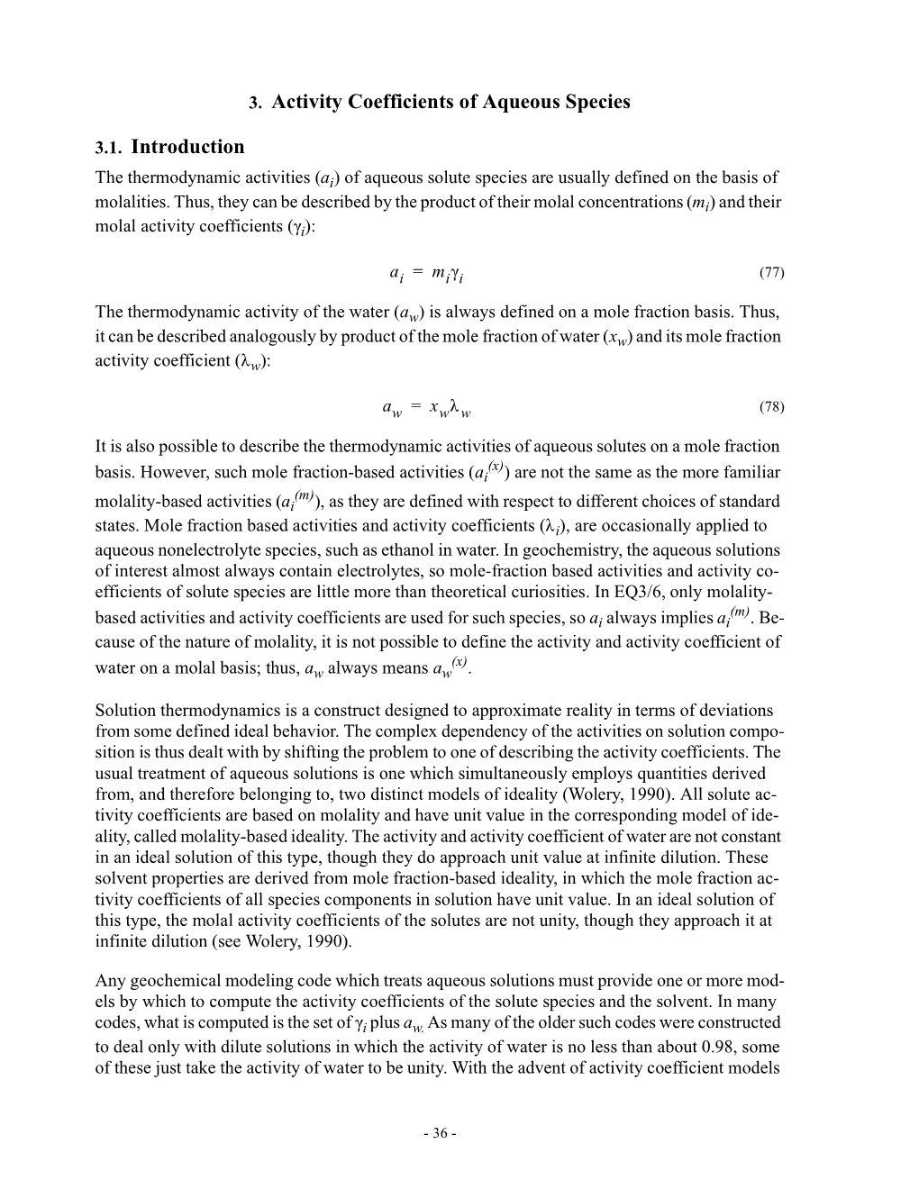 3. Activity Coefficients of Aqueous Species 3.1. Introduction