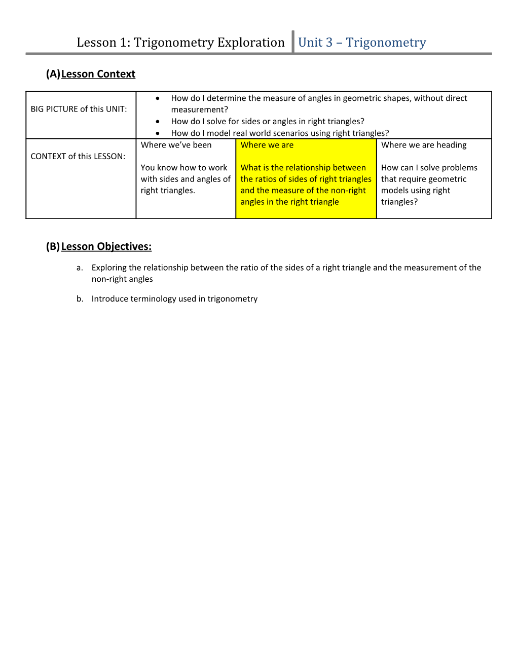 Grade 9 Integrated Math Lesson Notes Outline